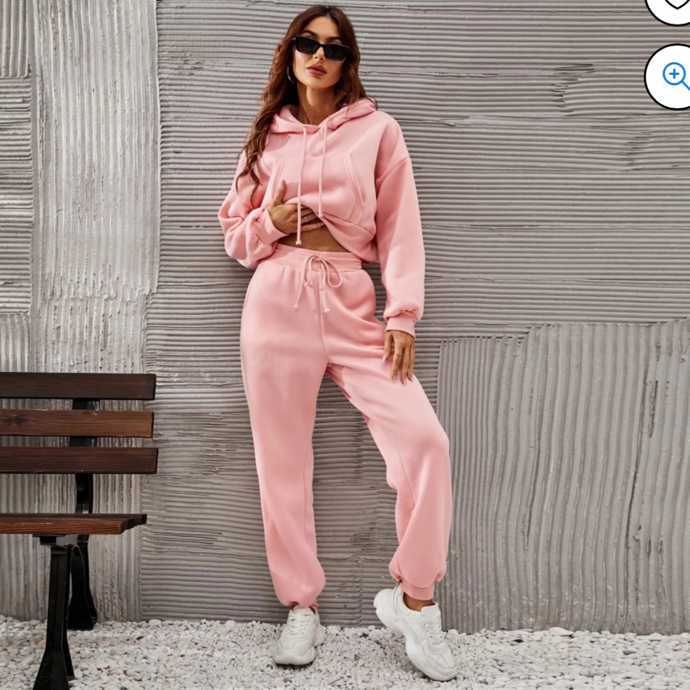 7 For All Mankind Mauve Dyed Cropped Hoodie & Drawstring Joggers Set